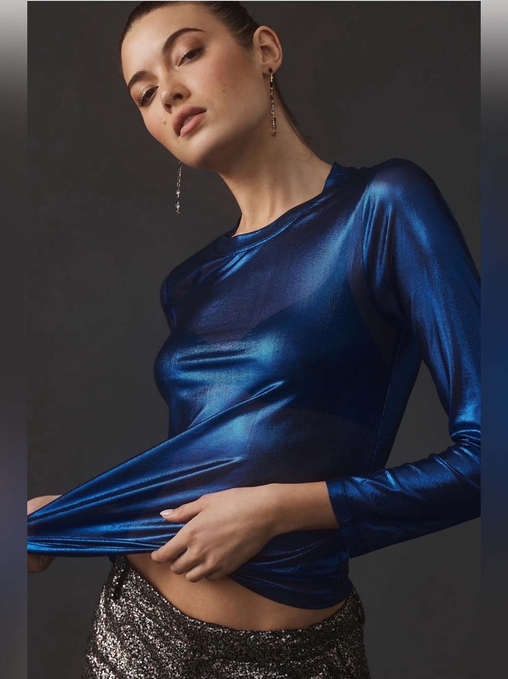NWOT Anthropologie Porridge Blue Metallic Shine Top